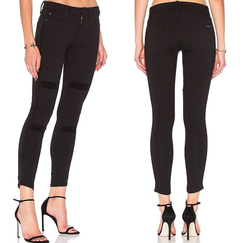 NEW $235 Hudson Jeans Amory Super Skinny Black Velvet Tuxedo Stripe Revolve